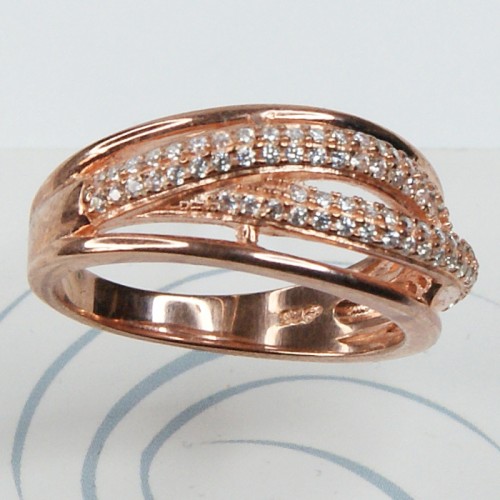 Sterling Silver Rose Gold Plated CZ Broad Twist Ring